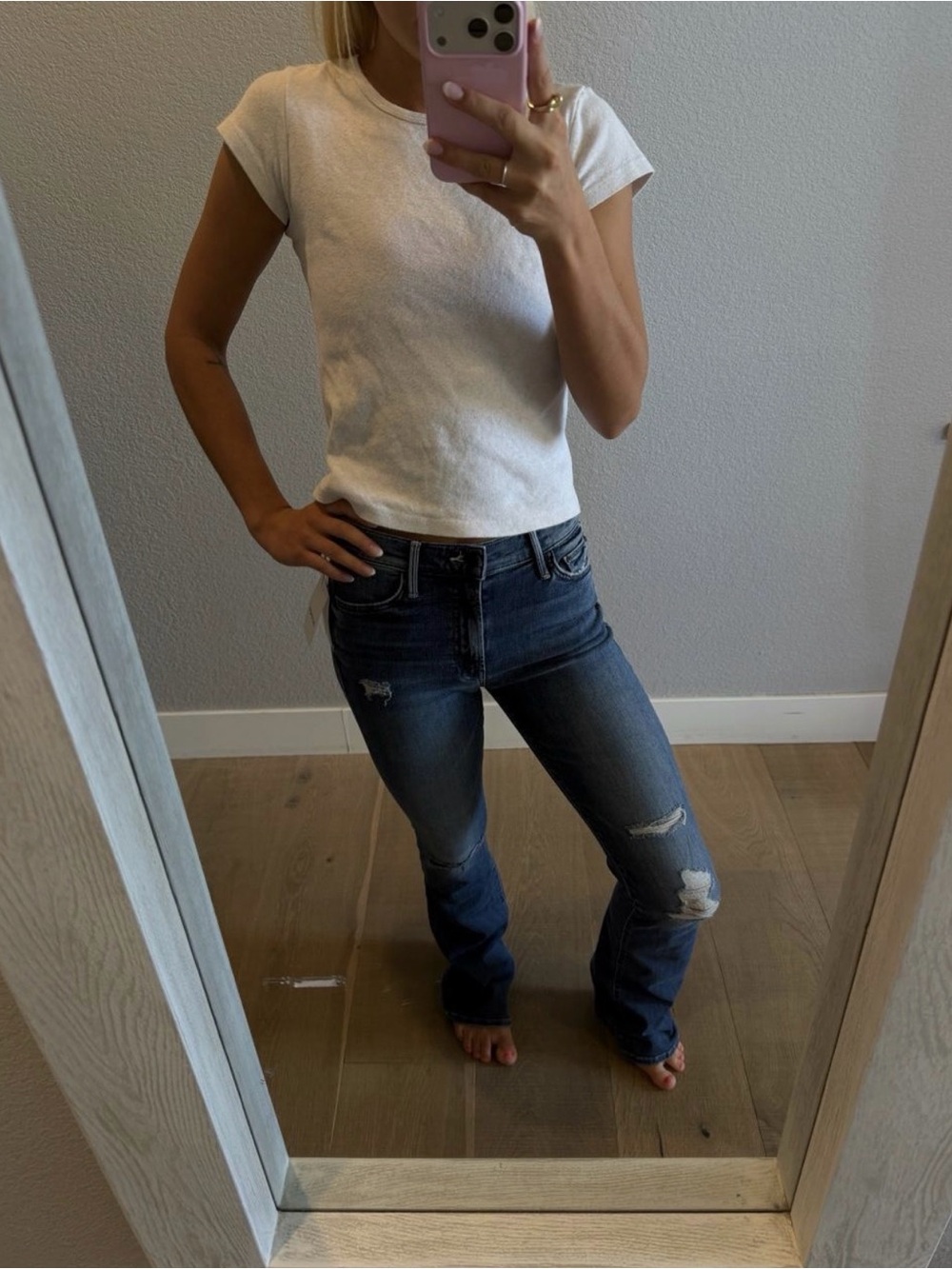 MOTHER - “THE INSIDER” Dark Blue Straight Leg Jeans with Light Distressing